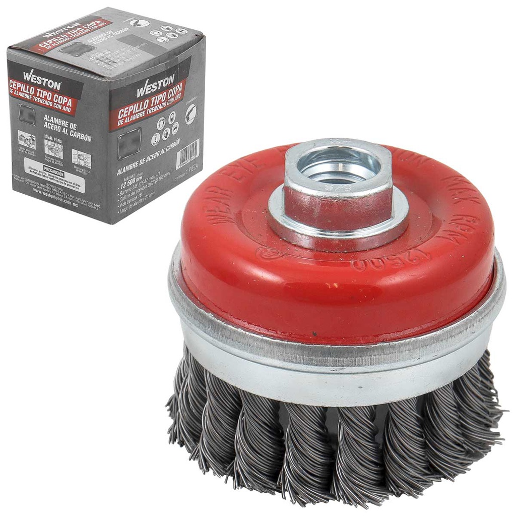 CEPILLO TIPO COPA TRENZADA C/ARO 5" ENT 5/8"-11 A. AL CARBON .020"