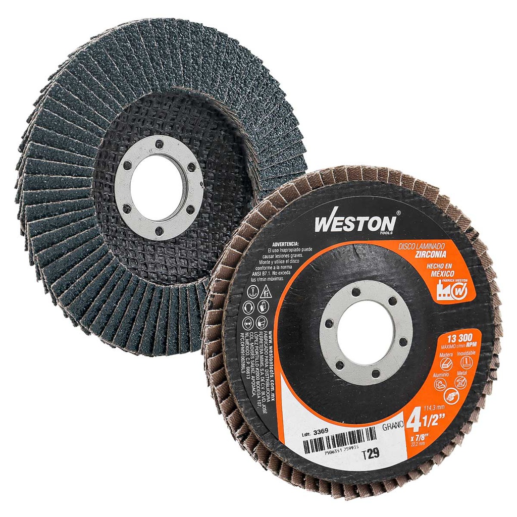 DISCO LAMINADO ZIRCONIO 4-1/2X7/8" G40 (Precio x pieza - Empaque c/10 pzas)