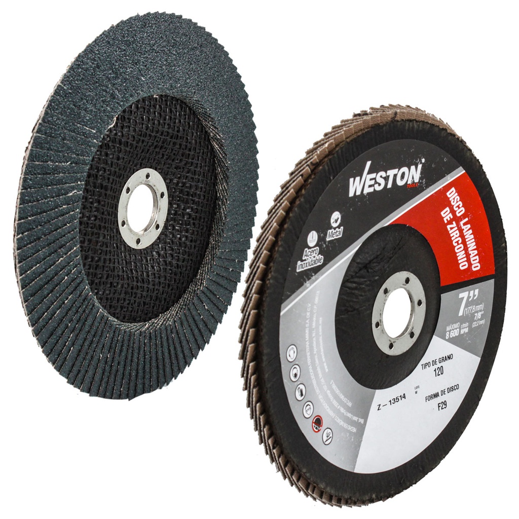 DISCO LAMINADO ZIRCONIO 7"X7/8" G120 (Precio x pieza - Empaque c/10 pzas)