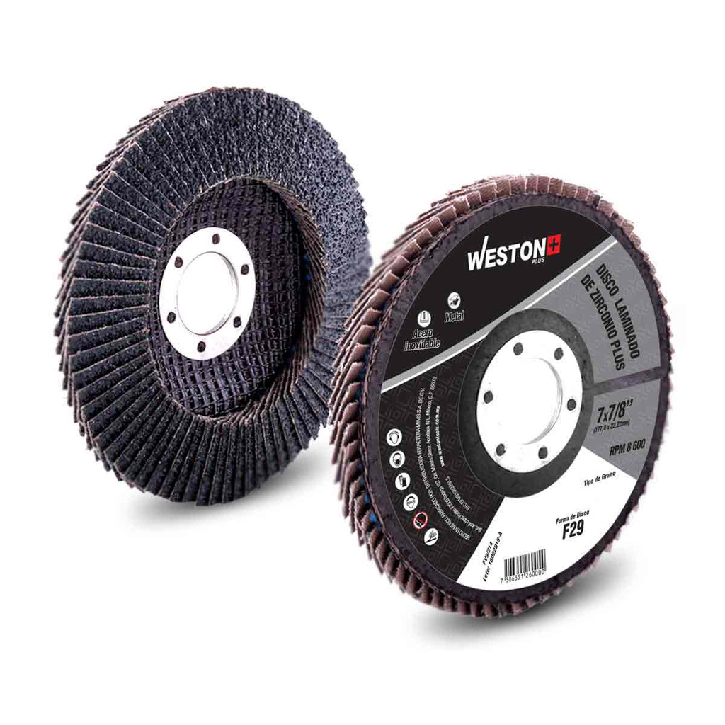 DISCO LAMINADO ZIRCONIO  7"X7/8" G60   HPWP (Precio x  Empaque c/10 pzas)