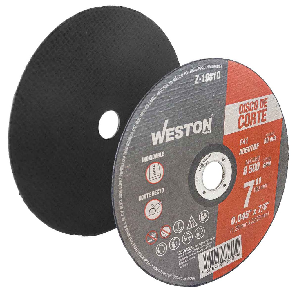 DISCO D/CORTE P/INOXIDABLE 7'' x 0.045''(1.2) x 7/8'' F41