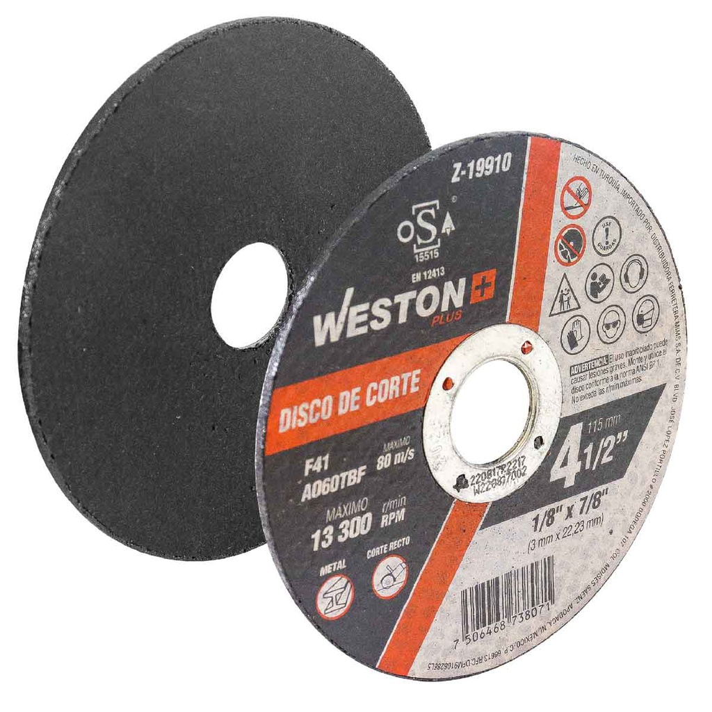 DISCO D/CORTE P/METAL 4-1/2'' x 1/8''(3) x 7/8'' F41 (OSA)