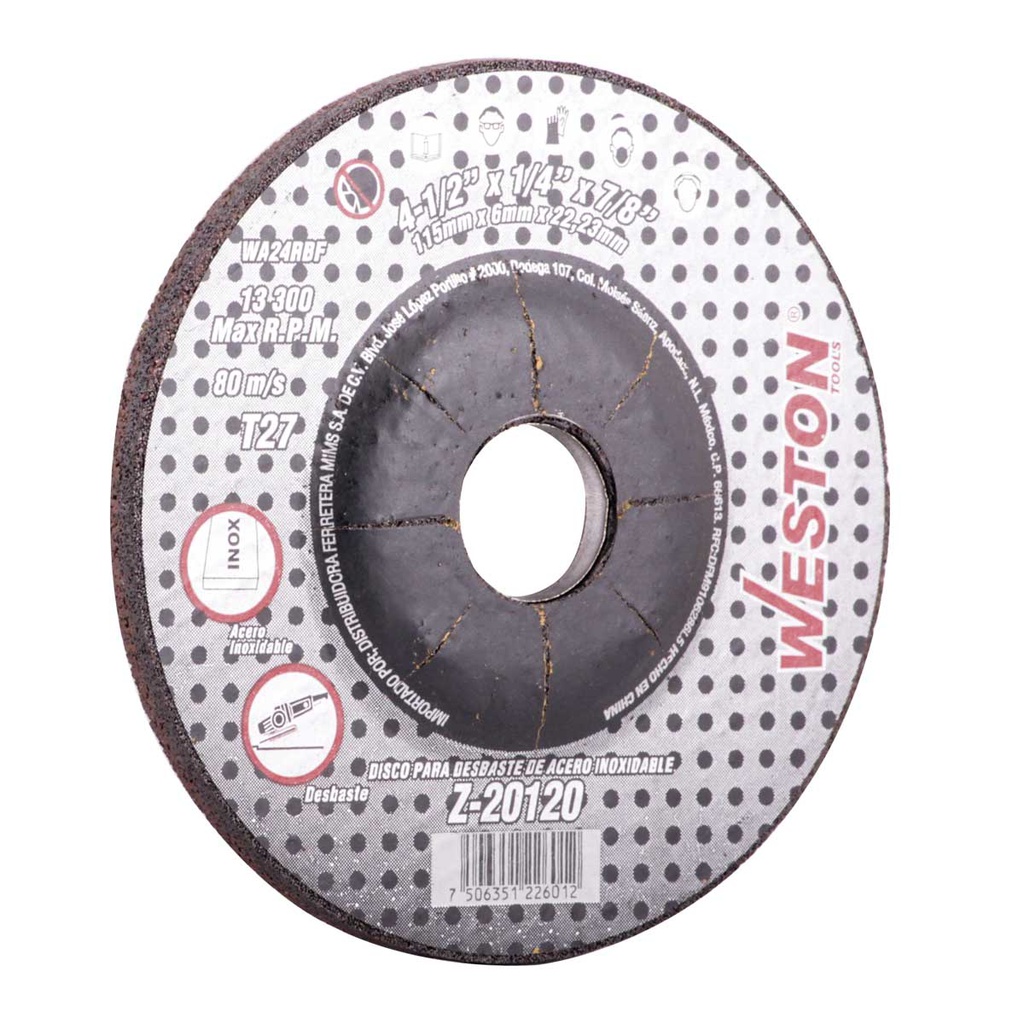 DISCO D/DESBASTE P/INOXIDABLE 7'' x 1/4''(6.35) x 7/8'' F27