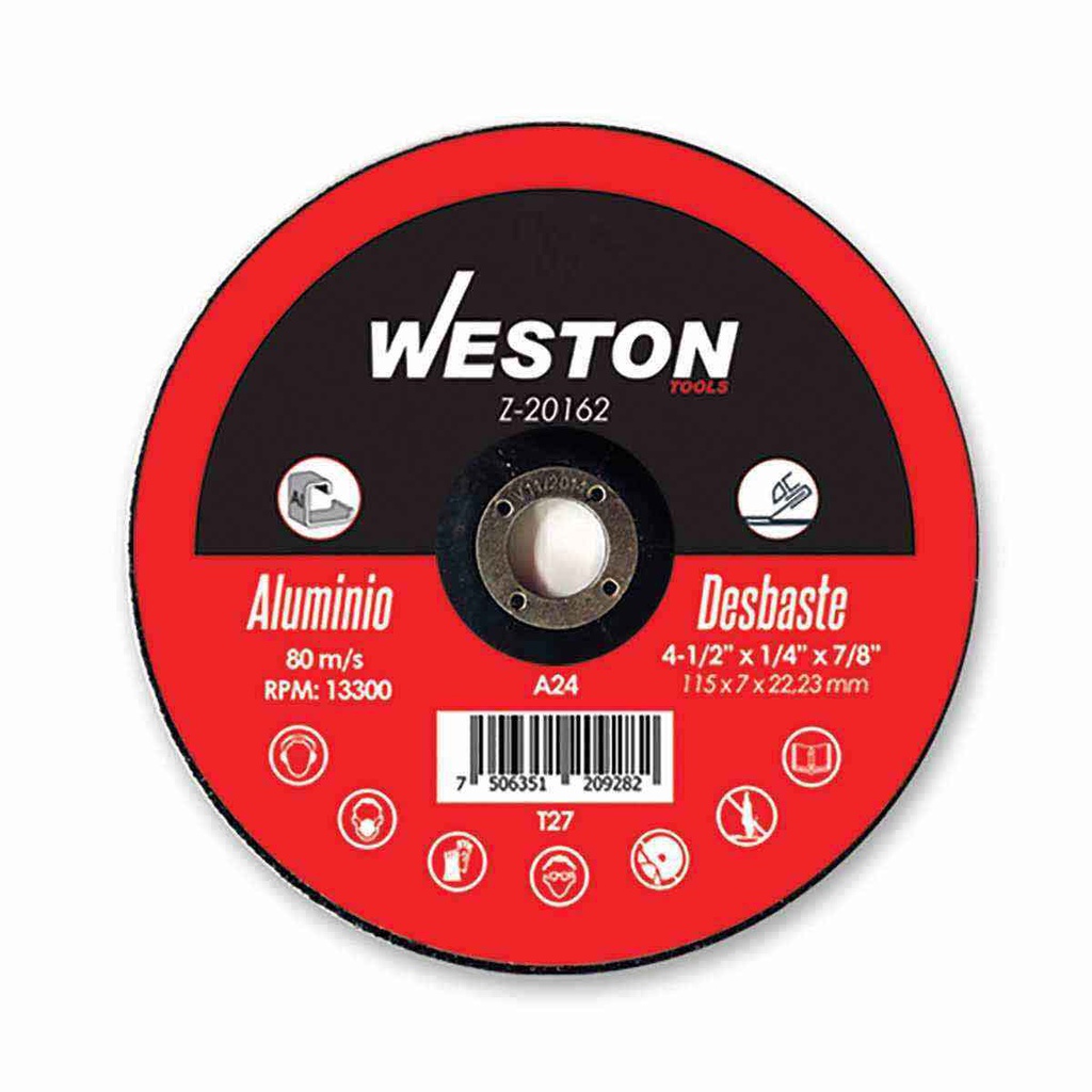 DISCO D/DESBASTE P/ALUMINIO 4-1/2'' x 1/4''(6.35) x 7/8'' F27
