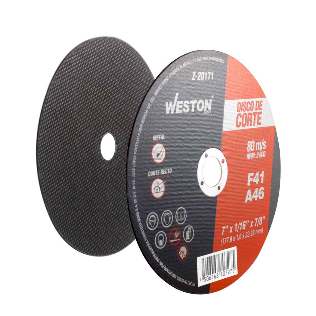 DISCO D/CORTE P/METAL 7'' x 1/16''(1.58) x 7/8'' F41 (PAQUETE C/10 PZAS)