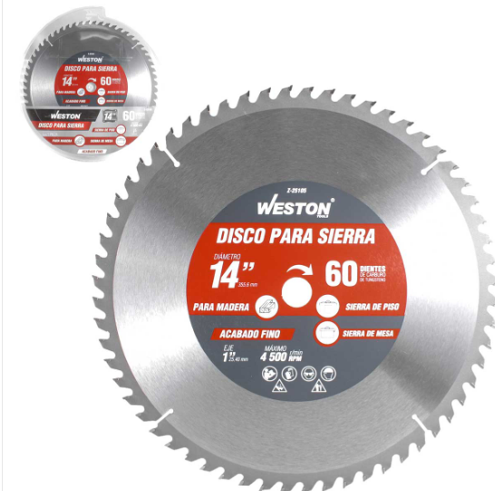 DISCO PARA SIERRA CIRCULAR P/MADERA 14'' X 1'' 60DT