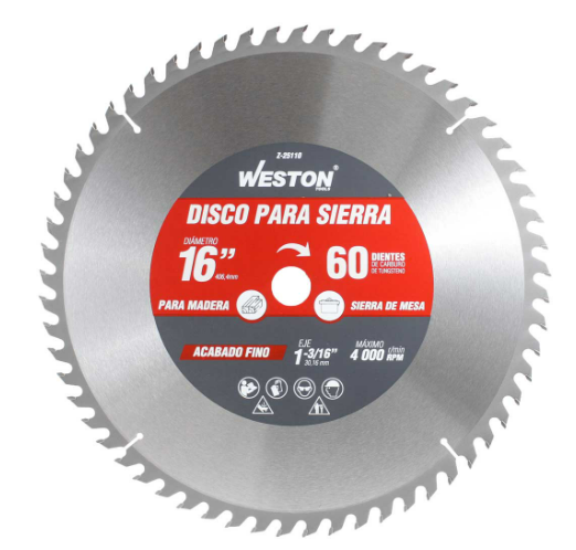 DISCO PARA SIERRA CIRCULAR P/MADERA 16'' X 1-3/16'' 60DT BUJE 25MM &amp; 1"