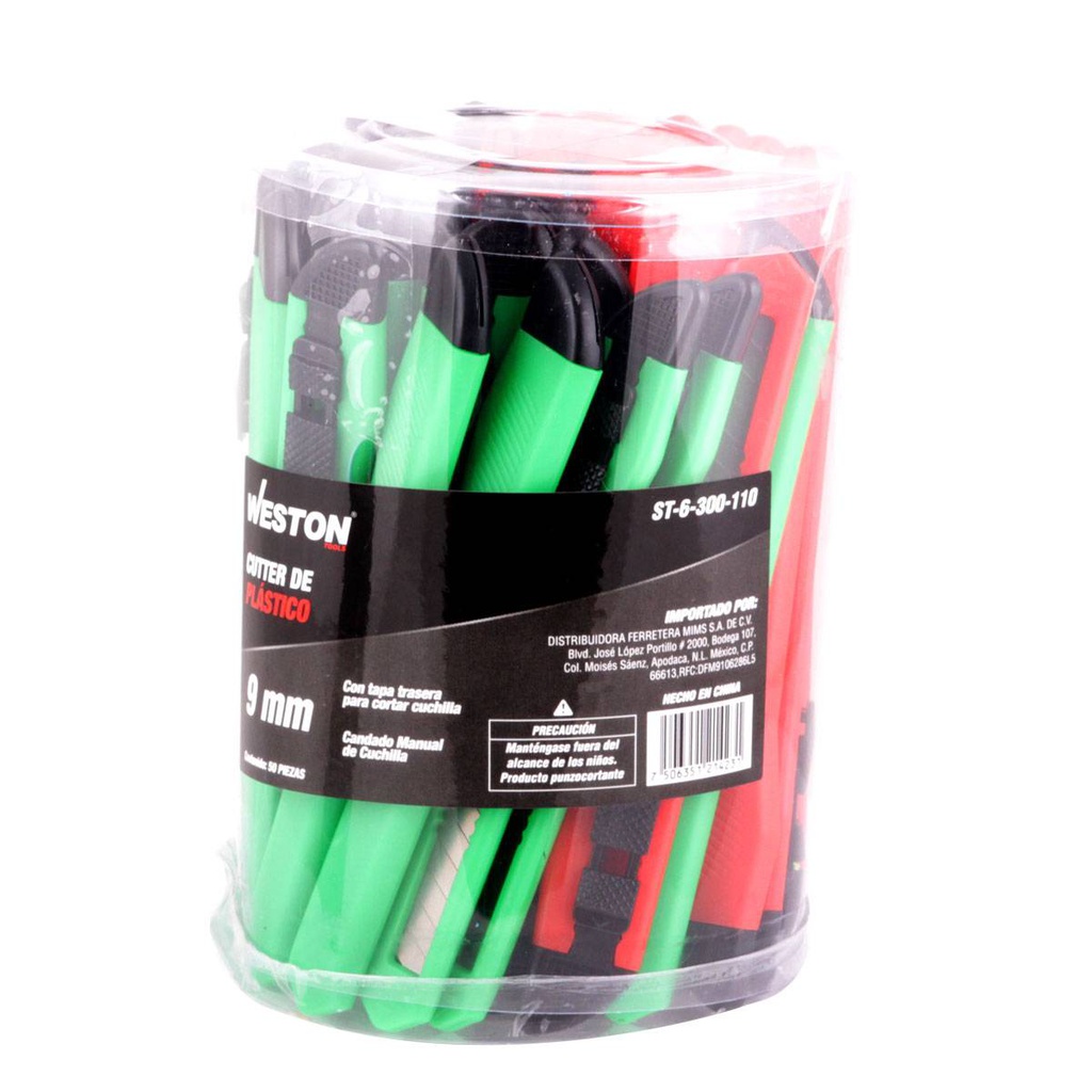 CÚTER PLASTICO 9MM - BOTE C/50 PZAS (PRECIO X BOTE)