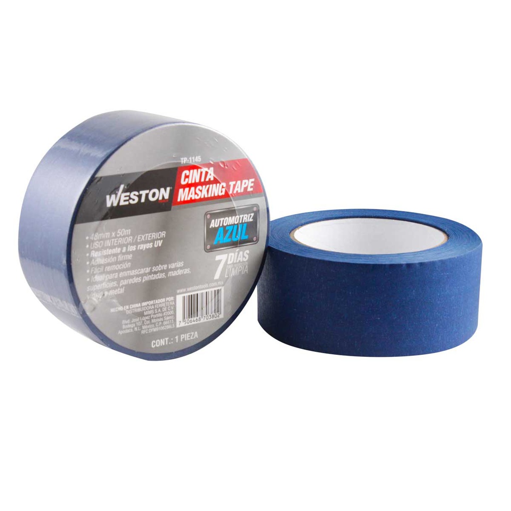 CINTA MASKING TAPE AZUL 7 DÍAS 48MM x 50M ($ x pza, caja c/48)
