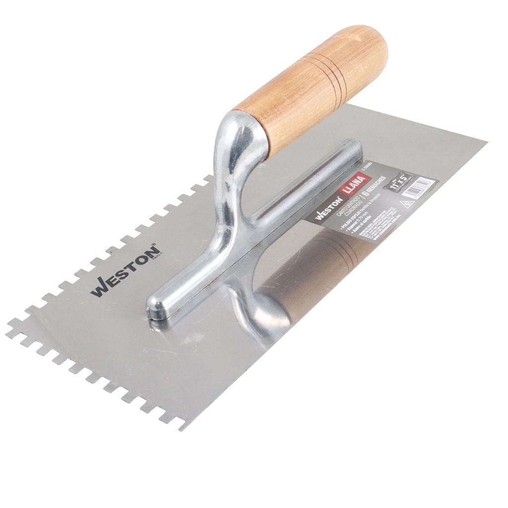 LLANA CANTO DENTADO CUADRADO 11" X 5" 6 REMACHES MANGO D/MADERA (Precio x pieza - Empaque c/12 pzas)