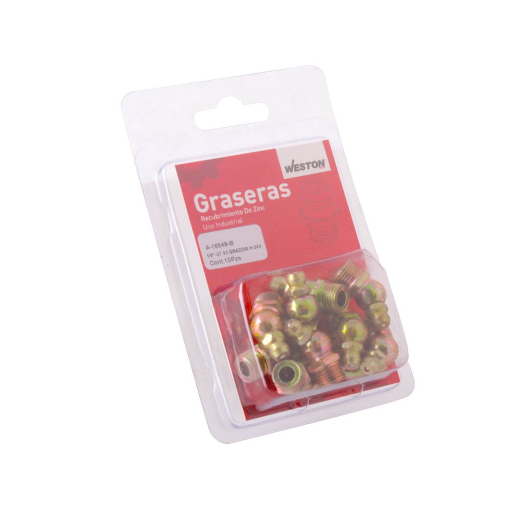 GRASERA 1/8" NPT 45 GRADOS H-245 BLISTER DE 10 PIEZAS