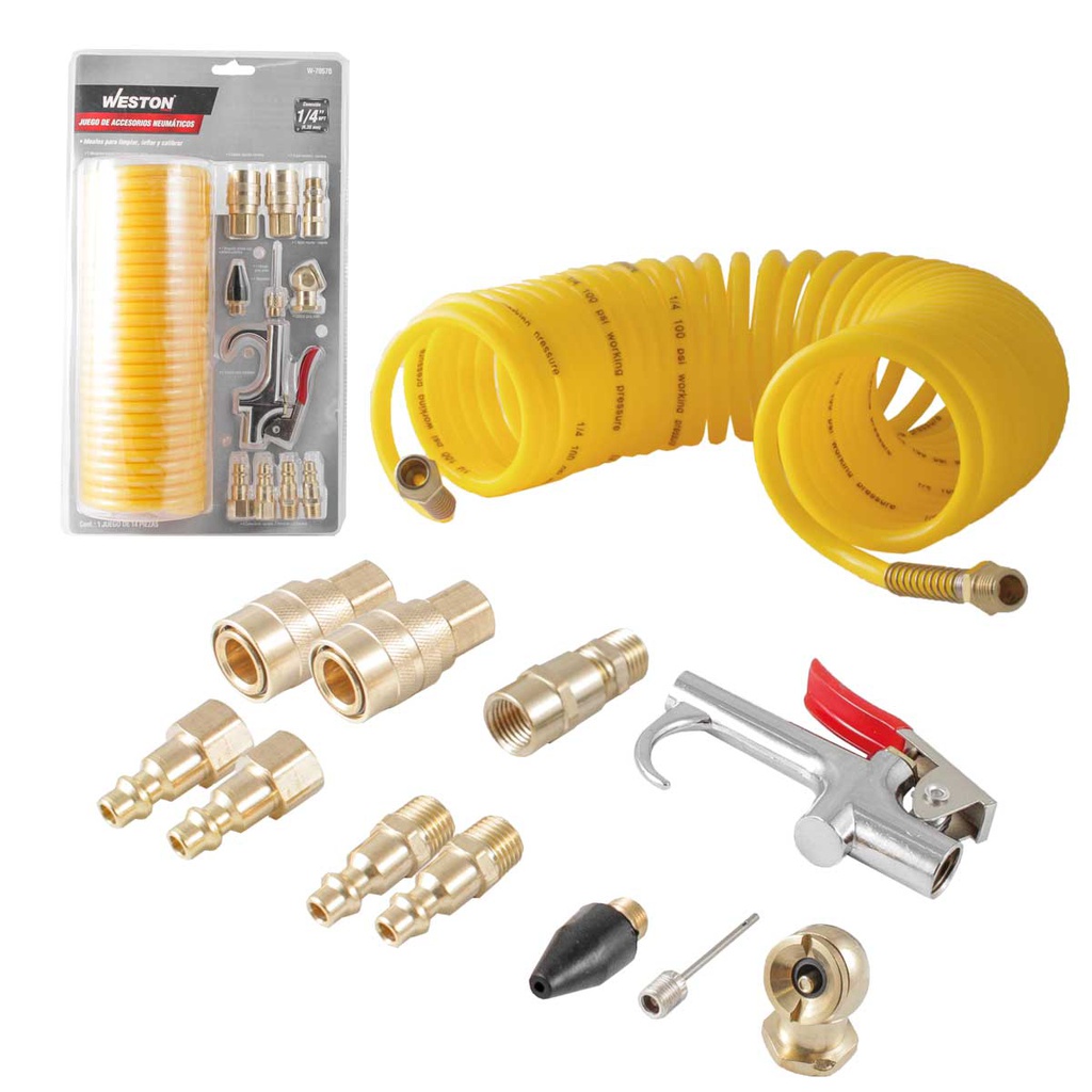 ACCESORIOS PARA COMPRESOR DE AIRE (JGO. 15 PIEZAS) 1/4'' NPT