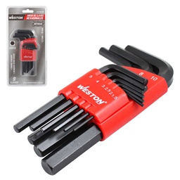 [ST-6-200-660] JUEGO DE 9 LLAVES HEX CORTAS METRICO 1.5-10MM CRV C/ORGANIZADOR